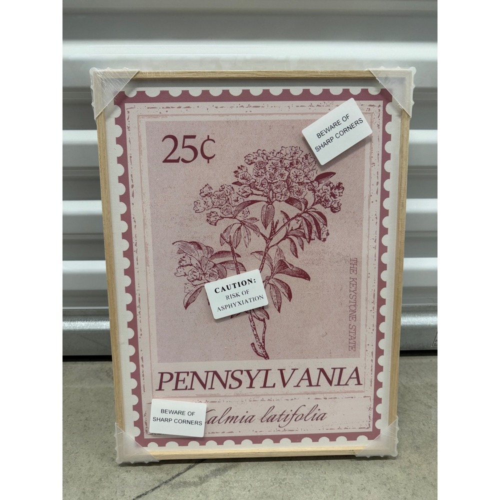 Pennsylvania State Stamp Wall Art Kalmia Latifolia Flower Framed Pink 12x16